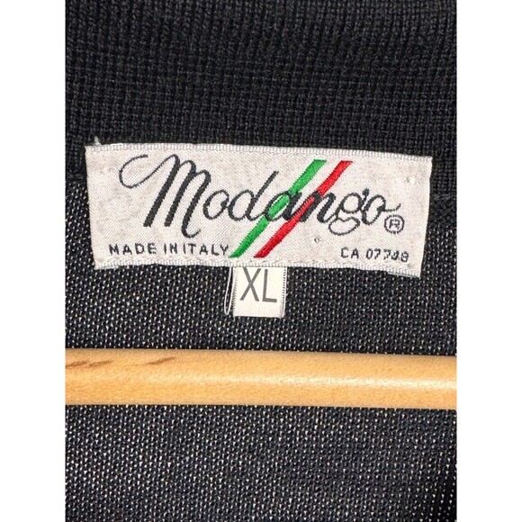 Vintage Modango Sweater Mens XL Black Gray Merino Wool Blend Long Sleeve Polo - Picture 6 of 15